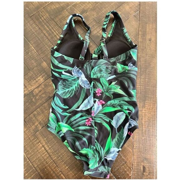 Kona Sol Tie Front Tummy Control Green and Black Womens One Piece Size 17 - Picture 4 of 4